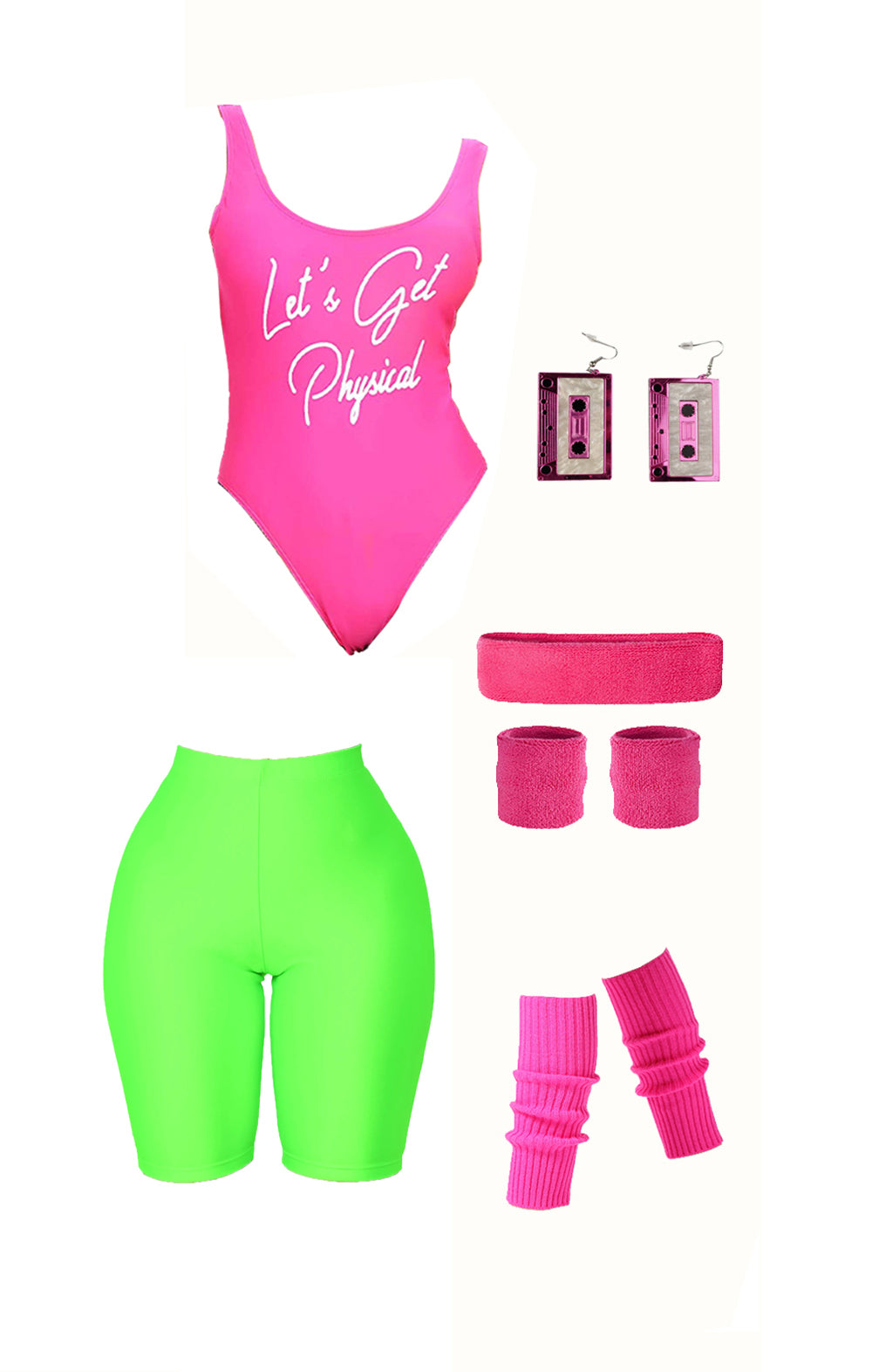 80s Lets Get Physical Costume Ladies Sport Exercise Leotard Fancy Dress  Outfit