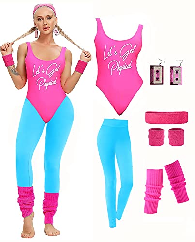 Amscan 80s Exercise Fancy-Dress Costume With Leotard Leggings for Adult,  Women L-XL 