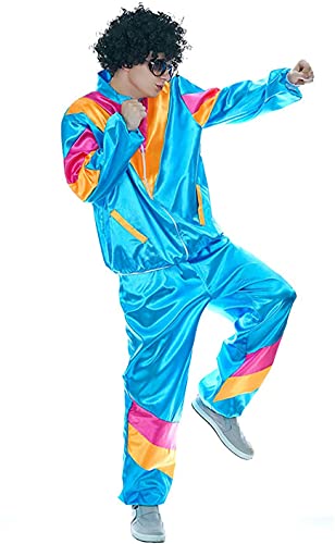 Mens 80s Costume Retro Neon Height Fashion Scouser Tracksuit 1980s Shell  Suit