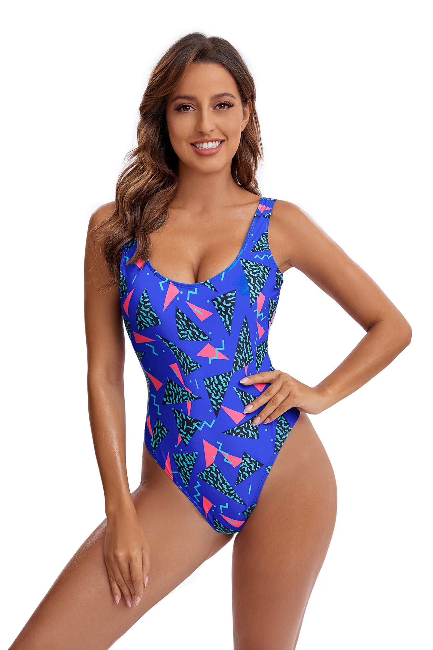 Refreedom  Women's Retro 80s/90s Inspired High Cut Low Back Padding One Piece Swimwear Bathing Suits