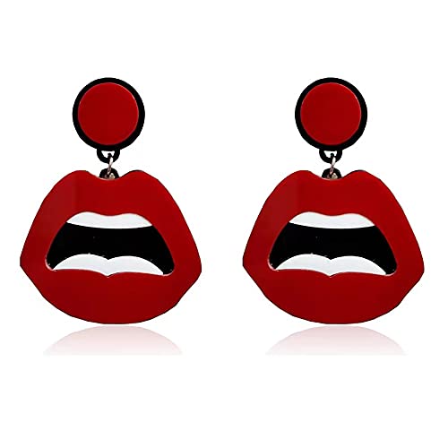 Refreedom Women Fashion Retro 1980s Style Costume Earring Red mouth Acrylic