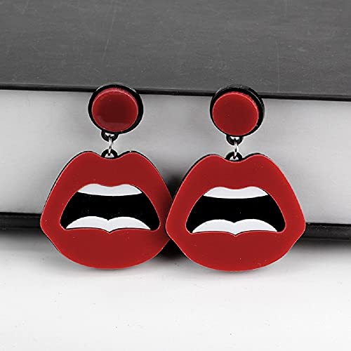 Refreedom Women Fashion Retro 1980s Style Costume Earring Red mouth Acrylic