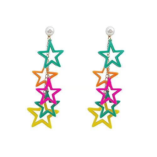 Refreedom Women Fashion Retro 1980s Style Neon Costume Earring Multicolor Stars