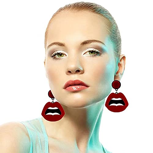 Refreedom Women Fashion Retro 1980s Style Costume Earring Red mouth Acrylic