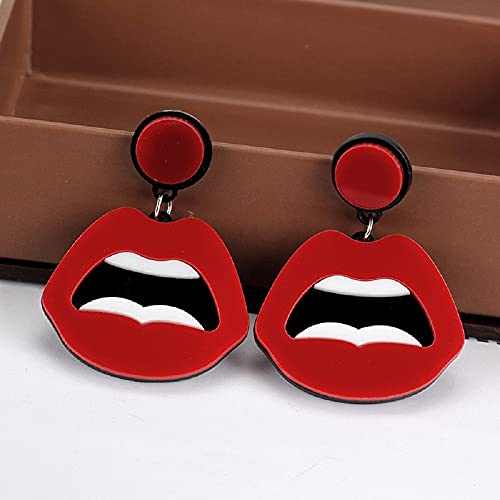 Refreedom Women Fashion Retro 1980s Style Costume Earring Red mouth Acrylic