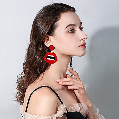 Refreedom Women Fashion Retro 1980s Style Costume Earring Red mouth Acrylic